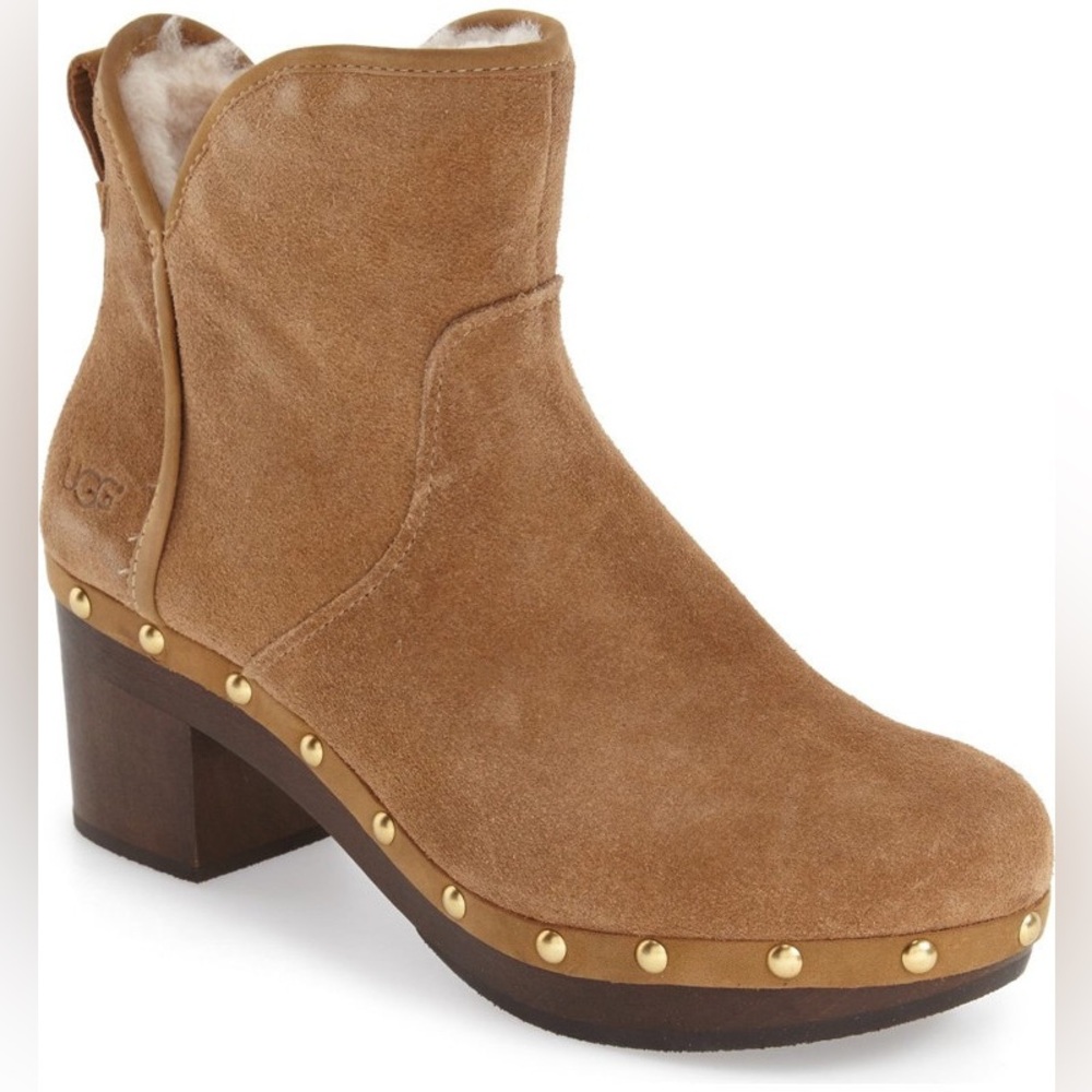 UGG Womens Cam II Chestnut Suede/Lamb Shearling Platform Ankle Boot US 9